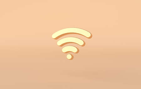 WiFi icon 3d rendering. Golden WiFi symbol on beige background. 3d rss symbol for website, social media, presentationの写真素材