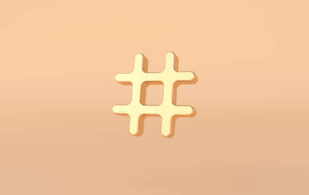 Hashtag search link symbol 3d rendering. Hash mark, user reply sign, hashtag, tag, comments thread mention, topic social media notification icon.の写真素材