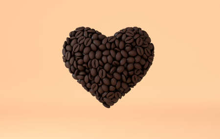Coffee heart made of realistic coffee beans 3d renderingの写真素材