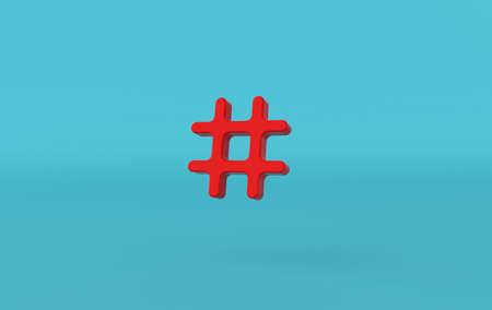 Hashtag search link symbol 3d rendering. Hash mark, user reply sign, hashtag, tag, comments thread mention, topic social media notification icon.の写真素材