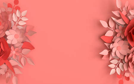 Paper elegant white flowers and leaves, floral origami background. Valentine's day, Easter, Mother's...