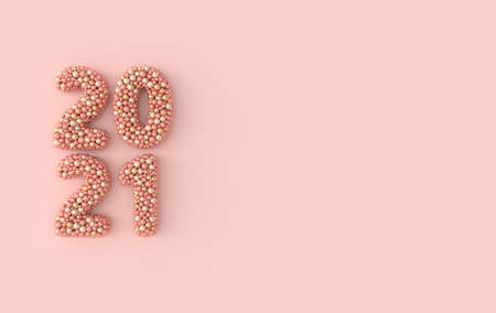 New year 2021 celebration background. Golden and pearl pink numerals 2021. Realistic illustration...