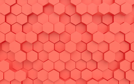 Hexagonal abstract background, depth of field effect. Modern cellular honeycomb 3d panel with hexagons. Ceramic tile. 3d wall texture. Geometric background for interior wallpaper designの写真素材