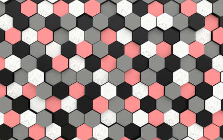 Hexagonal abstract background, depth of field effect. Modern cellular honeycomb 3d panel with...