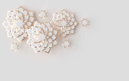 Greeting card with intricate Arabic paper graphic of Islamic geometric art. Ramadan Kareem is the...