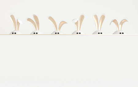 White Easter egg with rabbit ears, eyes on white background. Party events poster, mockup template...