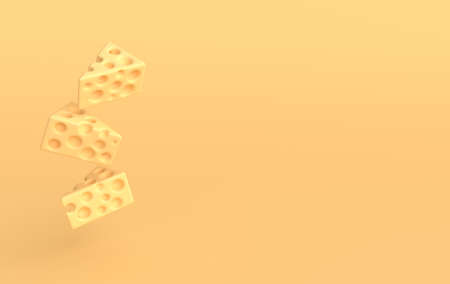 A piece of maasdam cheese on yellow background 3d rendering
