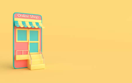 Illustration of store, smartphone. Online shopping concept. 3d renderの写真素材