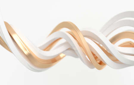 Abstract white and golden twisted lines. Modern background 3d renderingの写真素材