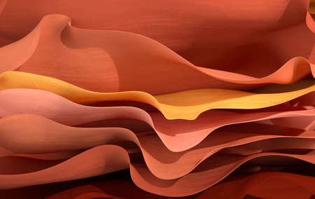 Colorful paper or cotton fabric 3d rendering background with waves and curves. dynamic wallpaper