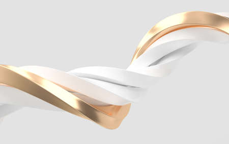 Abstract white and golden twisted lines. Modern background 3d renderingの写真素材