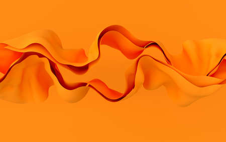 Yellow paper or cotton fabric 3d rendering background with waves and curves. dynamic wallpaperの写真素材
