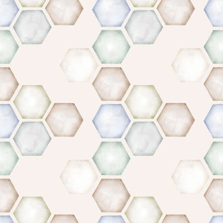 Watercolor geometrical honeycomb seamless pattern. pastel color wallpaperの写真素材