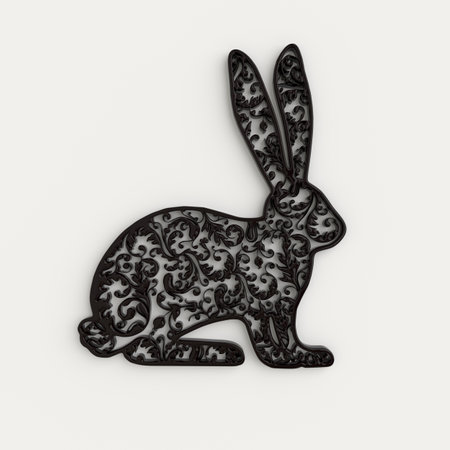 Rabbit zodiac sign on white background. Asian ornate black rabbit. Happy Chinese New Year 2023. 3d renderingの写真素材