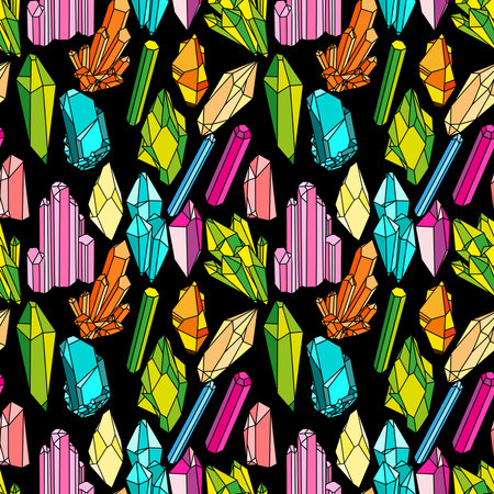 Set of geometric colorful crystals seamless pattern. vector illustration background. Alternative medicine, magic, crystal healing, astrologyのイラスト素材