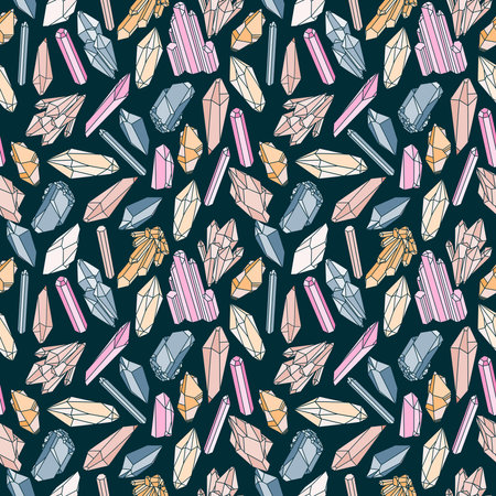 Set of geometric colorful crystals seamless pattern. vector illustration background. Alternative medicine, magic, crystal healing, astrologyのイラスト素材
