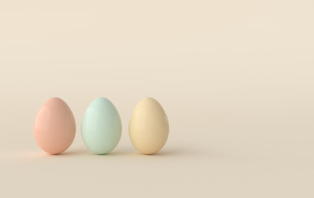 Pastel colored easter eggs background. 3d render. Happy Easter eggs big hunt or sale bannerの写真素材