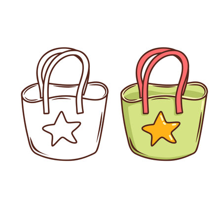 Coloring book page for anyistress kid or adult coloring. Vector summer illustration of beach bagのイラスト素材