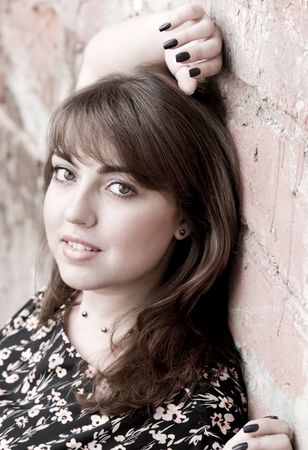 Portrait of young beautiful woman outdoorの写真素材