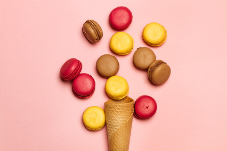 Ice cream cone and macaronsの写真素材
