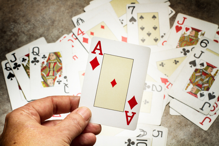 Playing with poker cardsの写真素材