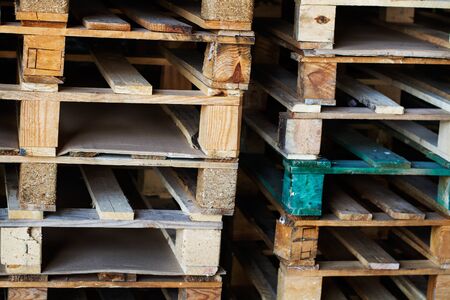 A pile of wooden palletsの写真素材