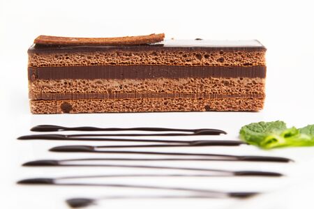 Chocolate cake with chocolate syrup