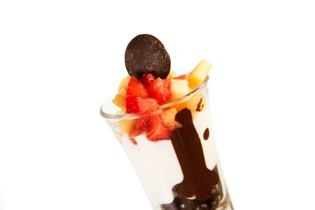 Ice cream sundae served in a small glassの写真素材