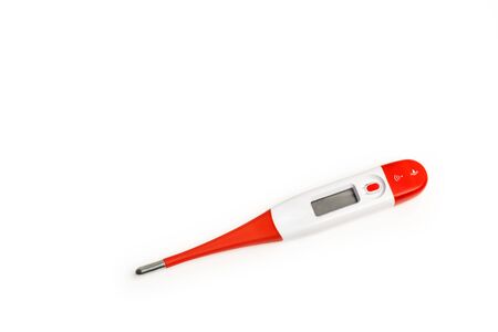 Red and white medical thermometer on a white background