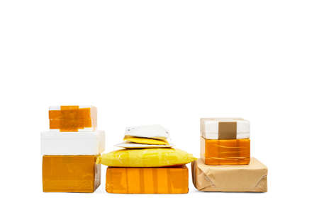 A heap of packages on a white background