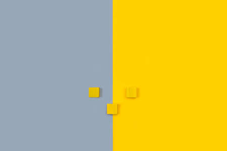 Yellow woden blocks on a gray and yellow backgroundの写真素材