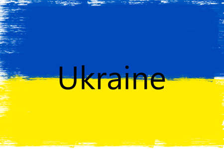 A background with ukrainian flag colors and ukraine nameの写真素材