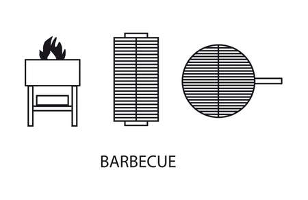Barbecue with fire, rectangular and round grills on a white backgroundのイラスト素材
