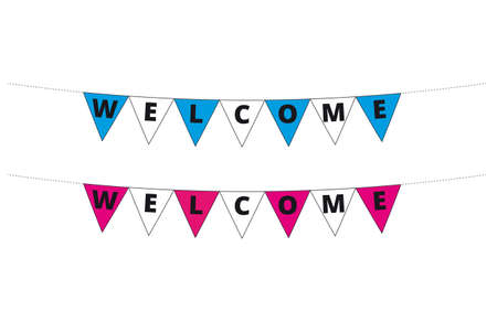 Light blue, pink and white welcome banner on a white backgroundのイラスト素材