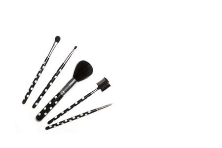 Make up brushes on a white background with copy spaceの写真素材
