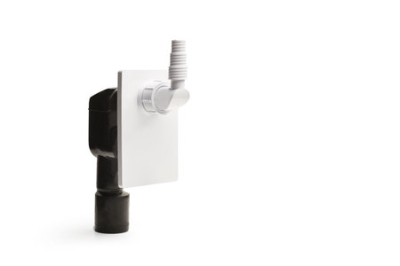 PVC siphon for washing machine on a white background with copy space