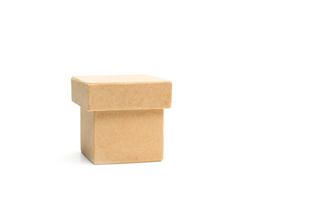 A plywood box on a white background with copy space