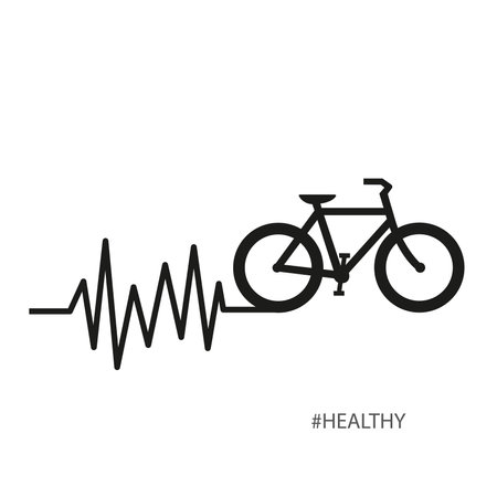 A bycicle with an electrocardiogram trace on a white background with copy spaceのイラスト素材