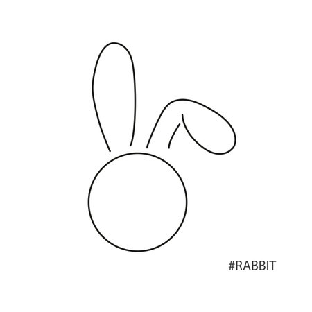 Black lines rabbit shape on a white background with copy spaceのイラスト素材