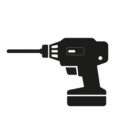 Black electric drill with bit isolated on a white background with copy spaceのイラスト素材