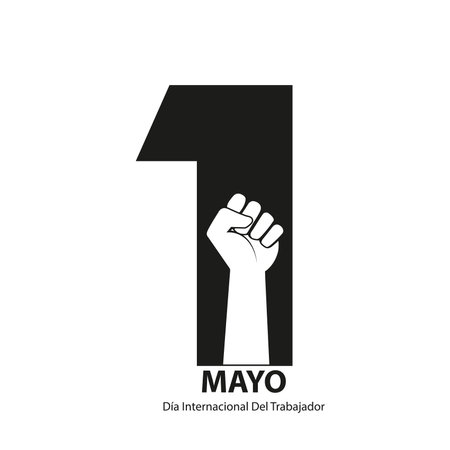 Workers day illustration with a fist and number one on a white backgroundのイラスト素材