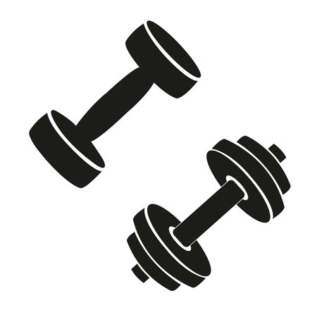 Black dumbbells on a white background with copy spaceのイラスト素材