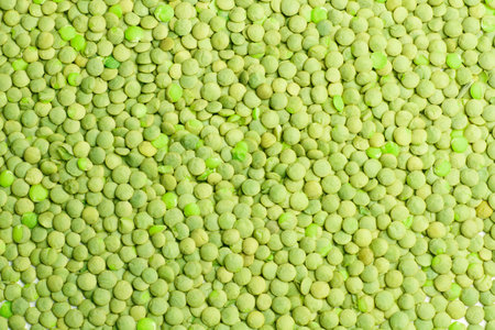 A heap of green lentils in a close up viewの写真素材