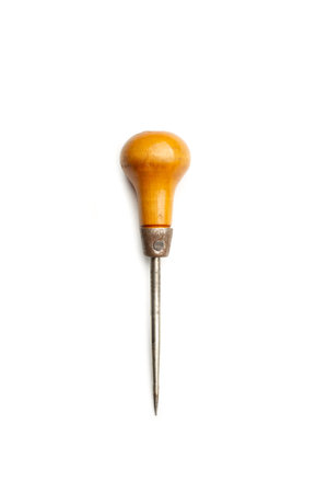 An awl with wooden handle on a white background with copy spaceの写真素材
