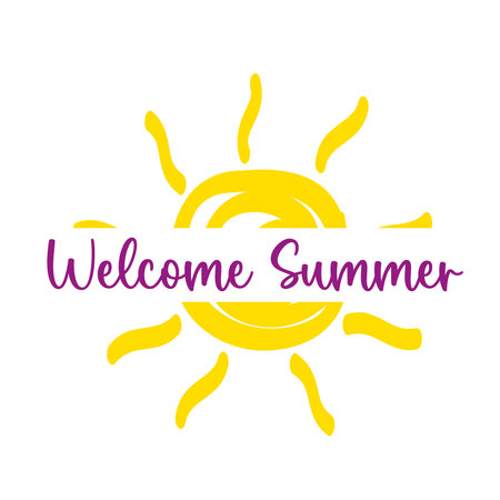Summer banner with text and a colored sun on a white backgroundのイラスト素材