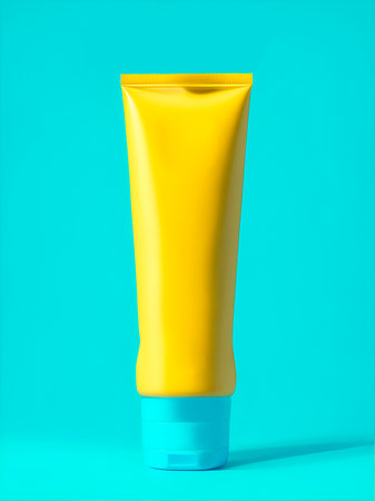 A moisturizer cream soft tube on a blue background with copy spaceの素材