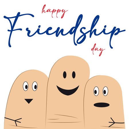 Friendship day banner with three fingers smiling and hugging each otherのイラスト素材