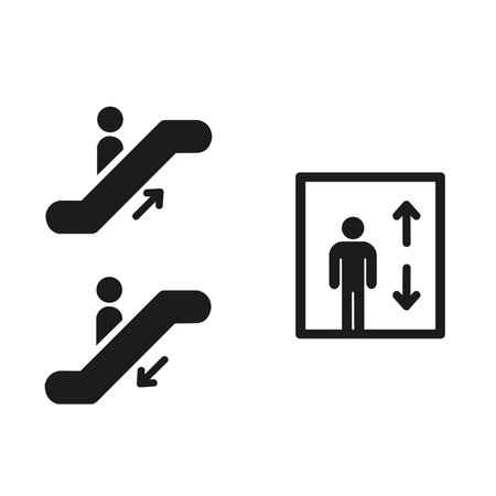 Elevator and mechanical stairs sign on a white background with copy spaceのイラスト素材