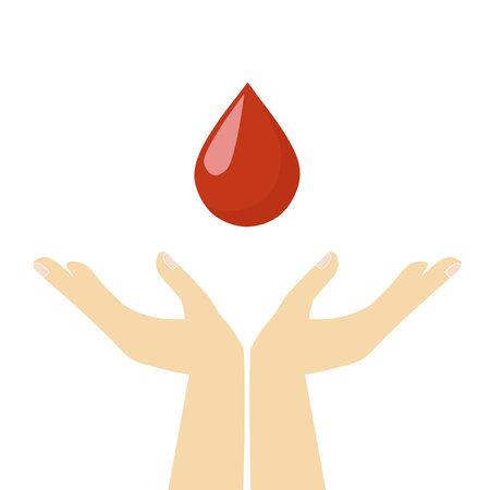 Two hands with a drop of blood on a white background with copy spaceのイラスト素材