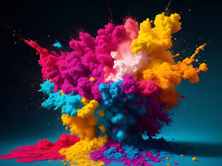 Multicolored dust explosion on a dark backgroundの素材